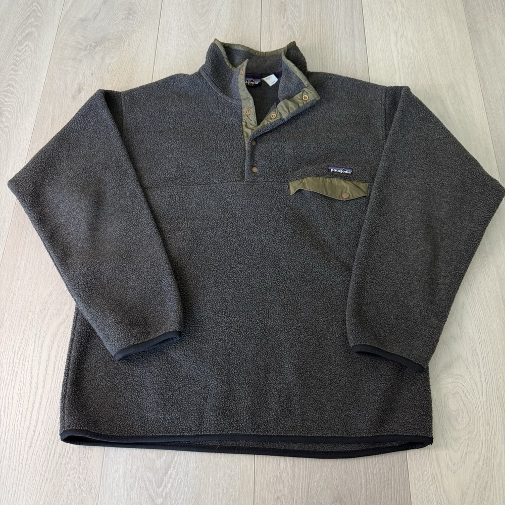 VTG Patagonia Synchilla Sweater Mens L Gray Charcoal Fleece Snap T Made In USA